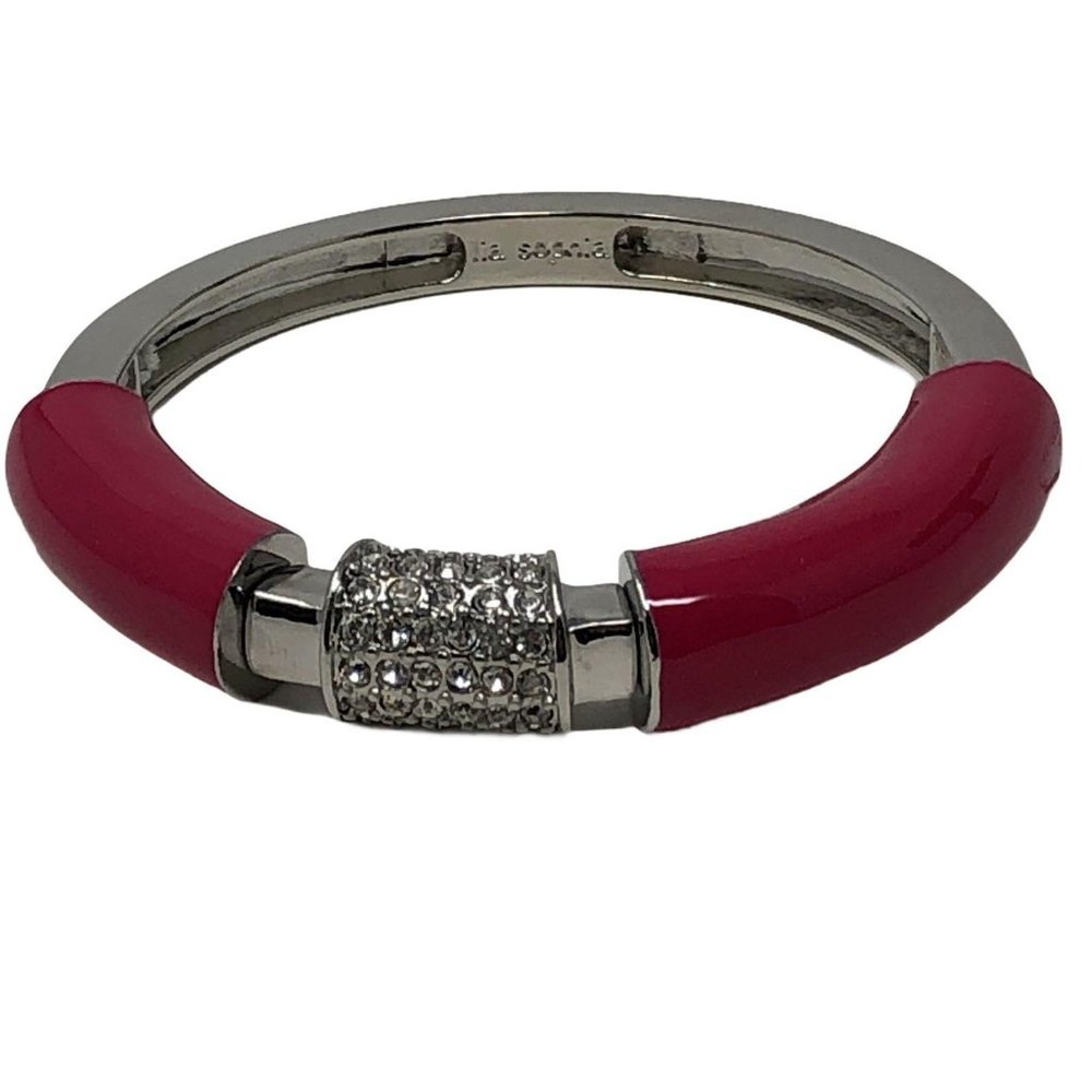 Lia Sophia Pink Crystal Accent Hinged Bangle Bracelet